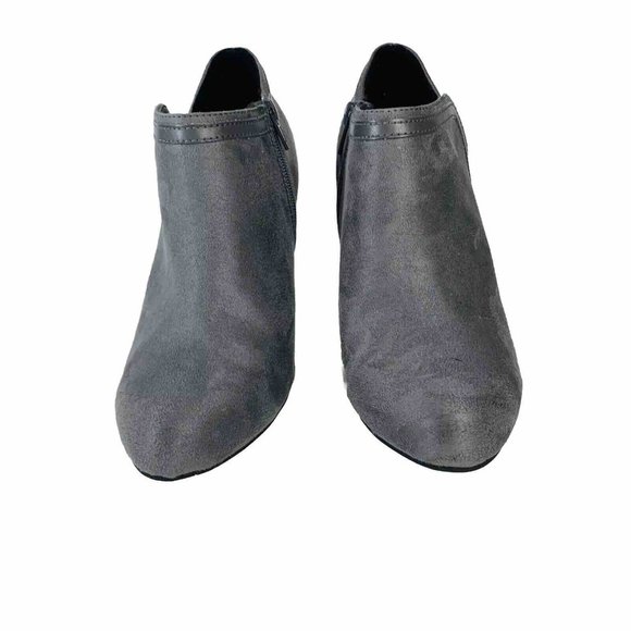 DexFlex Comfort Ankle Bootie Sz 9 Shoes High Heels Gray Suede Pumps Side Zip - Picture 9 of 16